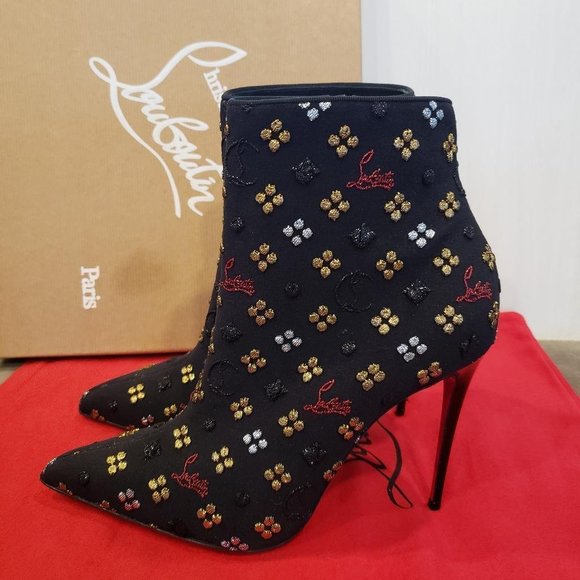 Christian Louboutin SO KATE BOOTY Jacquard Loubi In The Sky Boots Heels - Picture 11 of 14